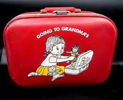 Going To Grandma's Small Red Suitcase Vintage 1960s Child's Luggage Hard Shell • $40