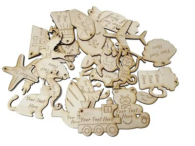 Personalised Wooden Gift Pieces Shapes WITH ENGRAVED TEXT NAME WISHES • £7.16