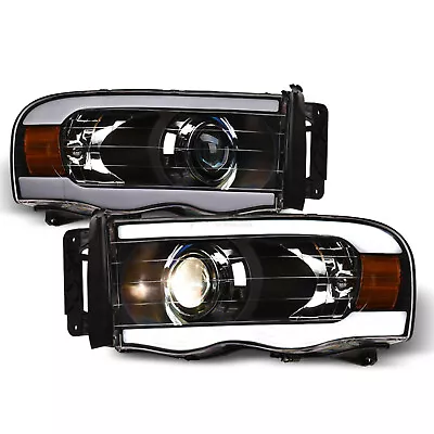 Topline For 2002-2005 Dodge Ram LED Strip Bar Projector Headlights Amber - Black • $155