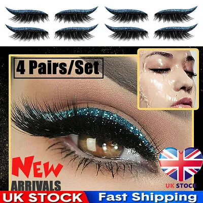 4 Pairs Eyeliner And Eyelash Stickers False Eyelashes Sequin Eye Shadow-7 Colors • £3.85