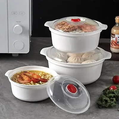 Kitchen Microwave Oven Heating Steamer Basket Plastic Food Container With  5T3E • £4.63