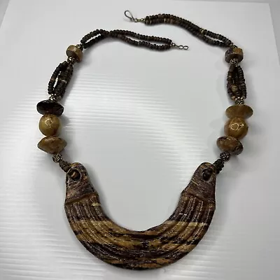 H3 Lacquered Wood Tribal Jungle Boho Africa 70s Vintage Retro Necklace 26” • $7.25