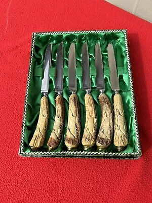 Vintage Othello Solingen Germany Rostfrei Stag Antler Knife Set In Box • $175