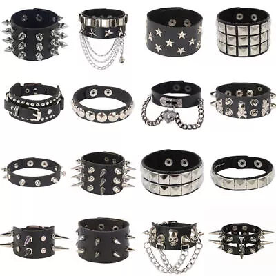 Men Women Spike Studded Rivet Bracelet Punk Goth Biker Wide Leather Wristband • $7.25