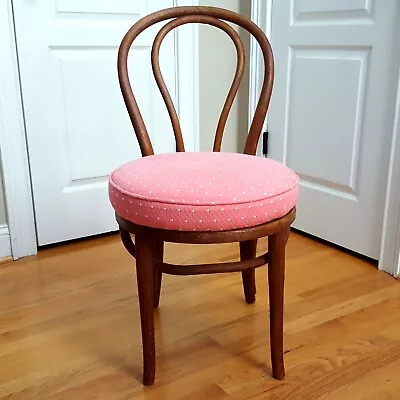 Vintage Bentwood Cafe Chair Pink Polka Dot Cushion Great Boudoir/Makeup Chair!  • $120