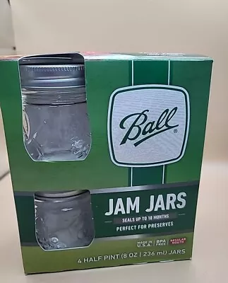 BALL Jelly Jam JARS Lids & Bands▪SET OF 4▪Half Pint EMBOSSED JARS 18 Month Seal  • $20.99