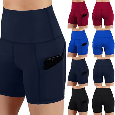 Women High Waist Yoga Sport Shorts Workout Cycling Leggings Pants With Pockets • £3.99
