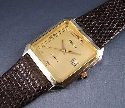 Vintage Felca Swiss Stainless Steel And Gold Tone Quartz Mens Date Watch  1980 • $129