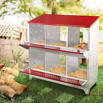 New Chicken Nesting Box Vented 6 Compartment Hole Metal Poultry Brooding Nest US • $152.75