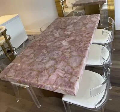 Rose Quartz Dining Center Table Agate Dining Table Top Counter Slab Top Decors • $276.79