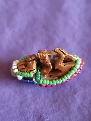 VINTAGE Baby Monkey HAND CARVED Nut/Peach Pit SEED BEADS FOLK ART Tramp Art Mini • $25