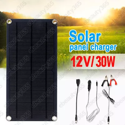 2024 30W 12V Portable Solar Panel Trickle Charger Kit Car Battery Maintainer RV • £14.90