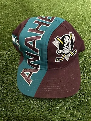 VINTAGE STARTER ANAHEIM MIGHTY DUCKS Wrap Around Snapbacks Hat Cap Purple Teal • $119.99