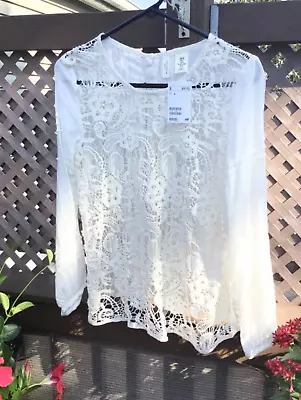 H&M / L.O.G.G.sheer Embroidered Lace Top. Sz 8. New/ With Tag. • $12.89