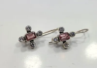 Beautiful Modern Sterling Silver 925 Purple Clear Stone Ladies Drop Earrings • $24.75