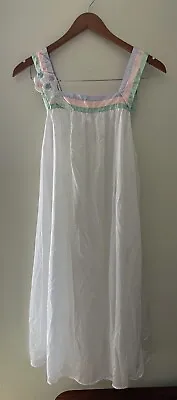 Vintage Women’s Nightgown Lingerie Val Mode Nighty Nightie 80s Pastel White Med. • $20