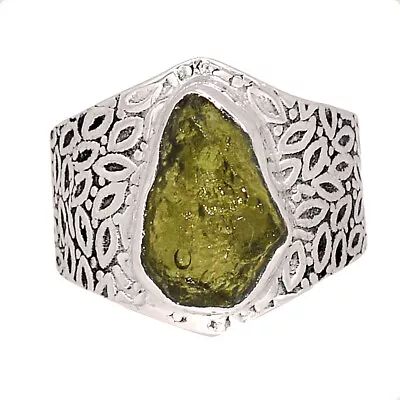 Natural Genuine Czech Moldavite 925 Sterling Silver Ring XS56 S.8 CR41929 • $18.99