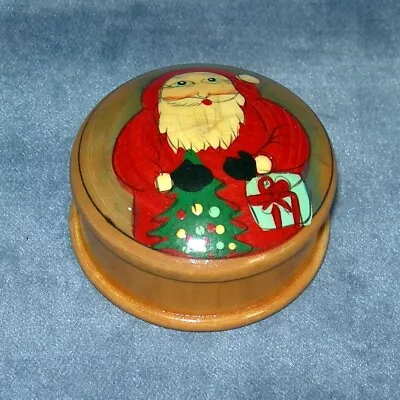 Vtg Russian Santa Jewelry Trinket Box Lacquer Hand Painted Christmas Small Wood • $22.97