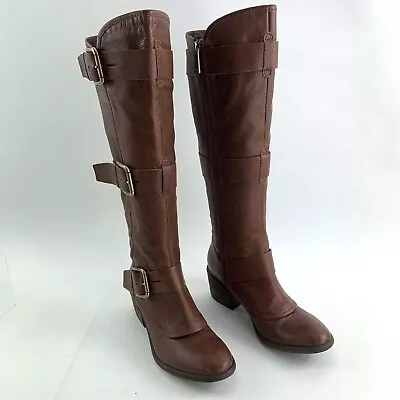 Donald J Pliner Dax Leather Buckle Strap Boot Brown Women Sz 5 M • $105