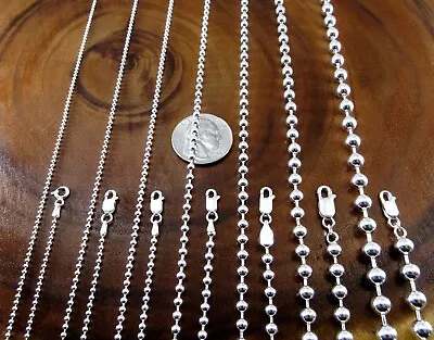 Solid 925 Sterling Silver Italian BALL/BEAD Dogtag ID Chain Necklace 1.5MM - 6MM • $295.95