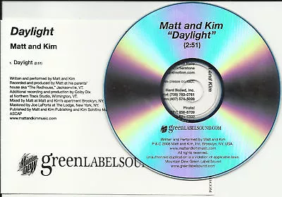 MATT AND KIM Daylight TST PRESS PROMO DJ CD Single 08 & • $24.99