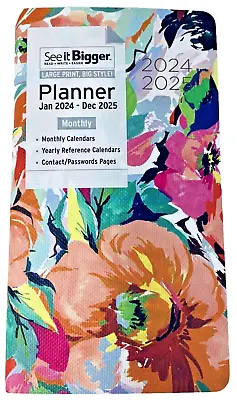 Large Print 2024 2025 2-Year Monthly Pocket Purse Planner Calendar Floral 2Pg/Mo • $10.49