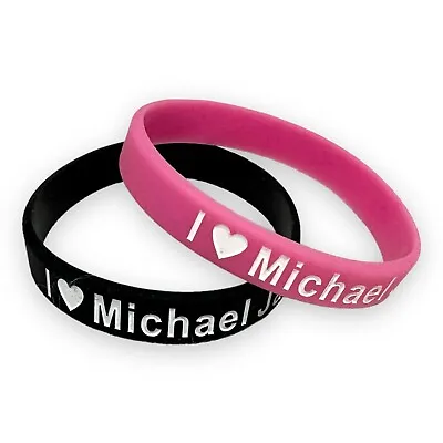 £19.62 • Buy Michael Jackson I Love Bracelet Lot 2 Rubber Arm Band Strap Pink Black White