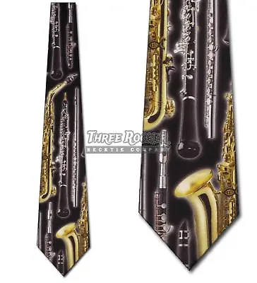 Music Instruments Tie Woodwind Neckties Mens Clarinet Flute Saxophone Neck Ties • $18.75