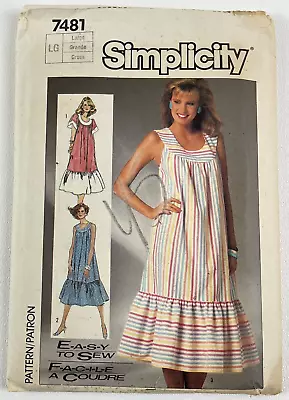 Vtg OOP Simplicity Sewing Pattern 7481 3 1980s MuuMuu Dresses Sz L 18-20 UC FF • $22