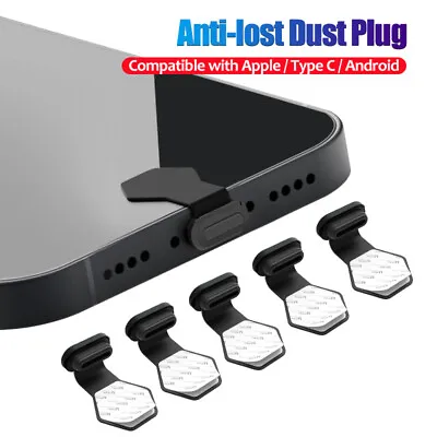 6pcs Dust Plug Silicone Phone Charging Port For IPhone Type-C Anti-Lost Cap • £4.20