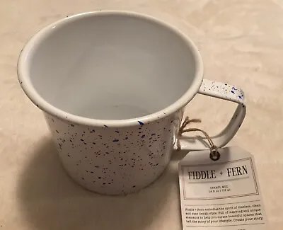 Brand New Fiddle & Fern Beige And Blue Speckled 24 Oz Enamel Coffee Tea Mug NWT • $11.99