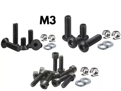 £10 • Buy  M3 Socket Screws Allen Cap,Button,Countersunk With BZP Nut & Washer Black Bolts