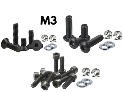 £10 • Buy  M3 Socket Screws Allen Cap,Button,Countersunk With BZP Nut & Washer Black Bolts