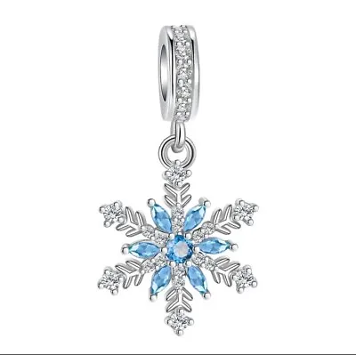 Christmas Gift Sparkling Snowflake Silver S925 Charm For Bracelet Necklace • £11.70