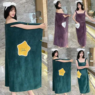 Women Microfibre Non Slip Wearable Bath Towel Robe Beach Shower Wrap Quick Dry • £6.99