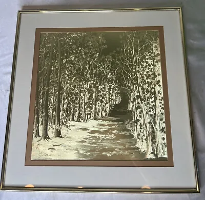 Vintage Manifestations Inc. Optical Illusionary Art Foil Print Gold Forest Scene • $100