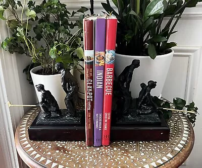 Vintage Metal Golfers On Wooden Base Bookends Set 8” Tall • $149.99