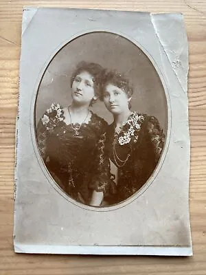 Edwardian Photo Two Women In Nice Dresses 12x8cm • £3.99