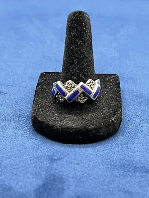 Vintage Sterling Silver Lapis W/ Marcasite Ring Size 7.5 • $29