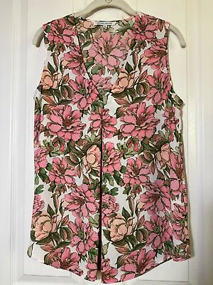 Nwot Rose & Olive Women's Size Medium Floral Pleat Front V-neck Sleeveless Top • £8.04