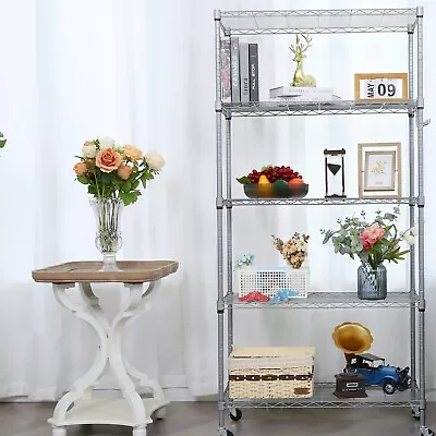 Metal Storage Rack On Wheels 5 Tier Wire Shelving Unit Kitchen Office Garage • £49.99