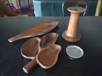 Vintage Milo Wood Candle Holder  Leaf Trays  Tiki Bar Luau Bamboo Coaster Hawaii • $48