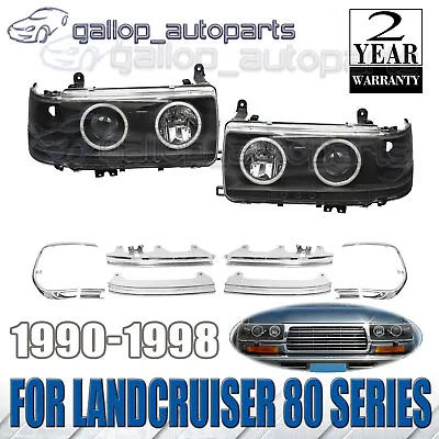 LH+RH HeadLights LED BLACK For Toyota Landcruiser 80 Series Angel Eye Projector • $378.88