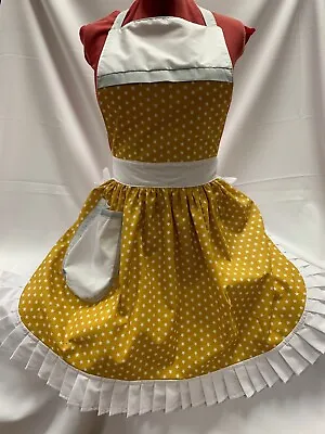 RETRO VINTAGE 50s STYLE FULL APRON / PINNY - MUSTARD / GOLD With WHITE STARS • £25.99