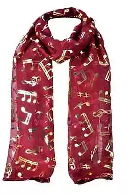 Burgundy Scarf With Gold Music Notes - Music Gift - Gift For Musicians • £8.95