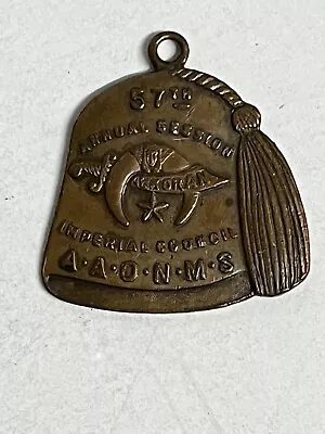 1931 Figural Brass Key Fob: MASONIC SHRINER ALKORAH Cleveland 57th Annual AAONMS • $17.21