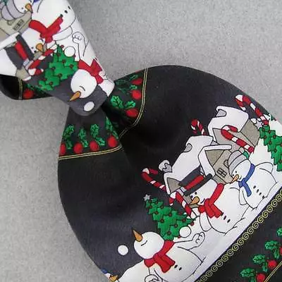 HOLIDAYS SNOW MAN TREES CANDY CANE BLACK Christmas Silk Necktie Tie  2-167 New • $19.99