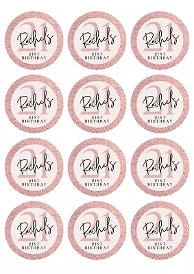 12 X  Personalised Edible Cocktail Drink Toppers Rose Gold - Birthday Uncut • £4.20