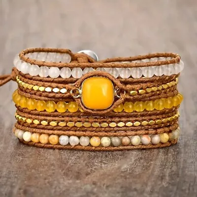 Natural Mookaite Gemstone Bead Hand Braided Wrap Healing Women Bohemian Bracelet • $20.98