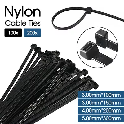 Cable Ties Zip Ties Nylon UV Stabilised 100/200x Bulk Black Cable Tie • $6.50